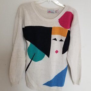1990's JBJ Sportsware Retro Modern Pattern - Women's Pullover Sweater - Small